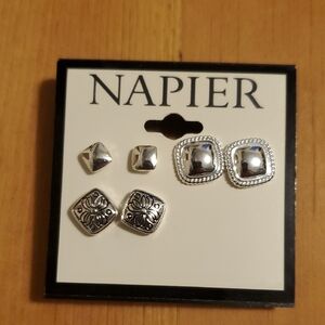 Napier Silver-Tone Square Stud Earrings